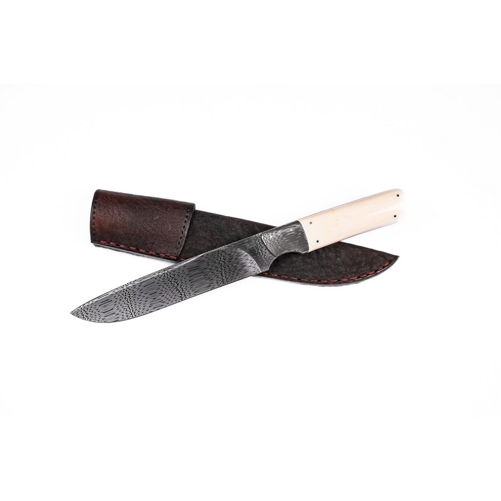 KNIFE PAUL ROODT DAMASCUS HUNTER IVORY ACCORDIAN CUT